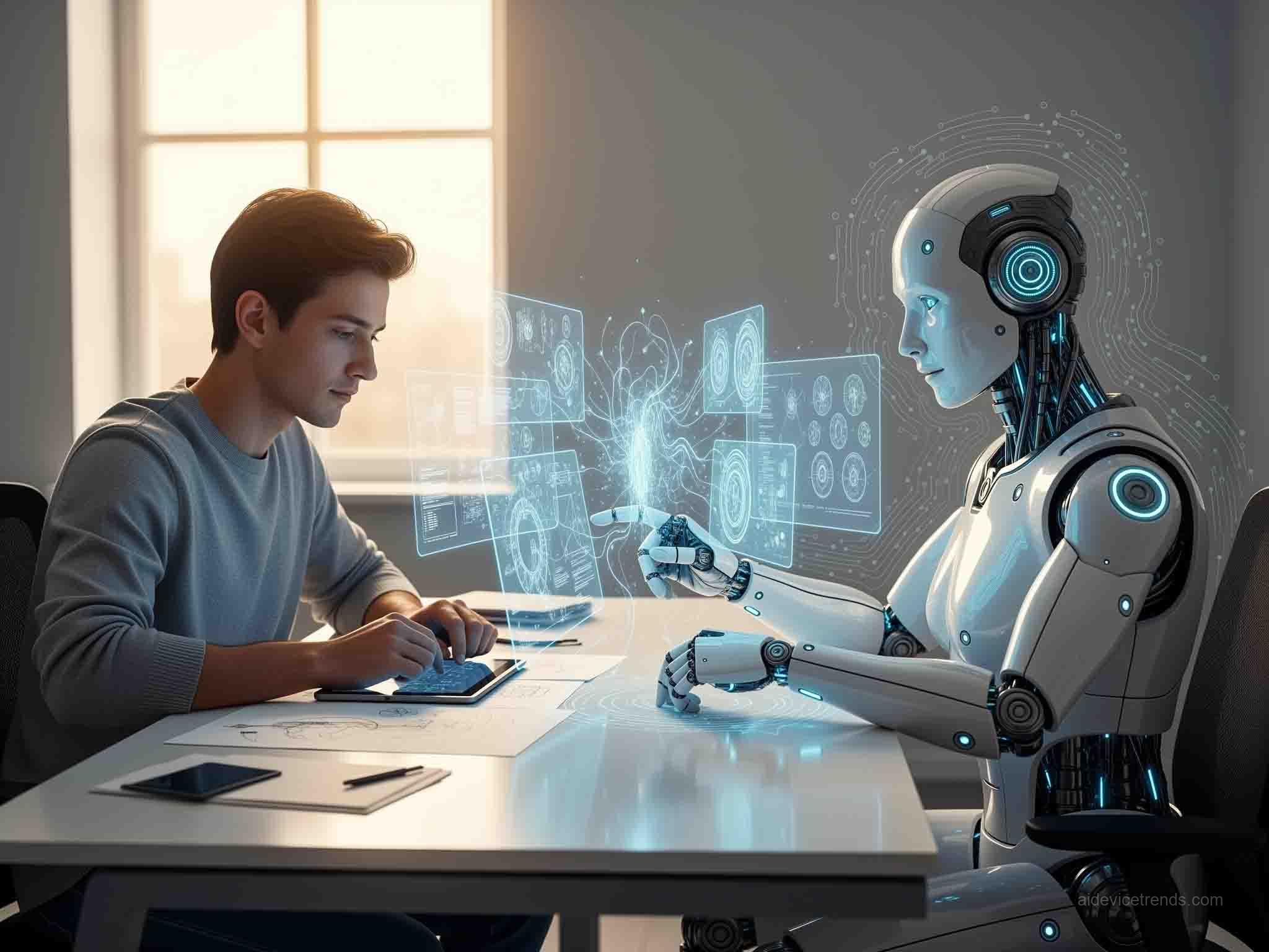 AI robot and a young man working together in harmony