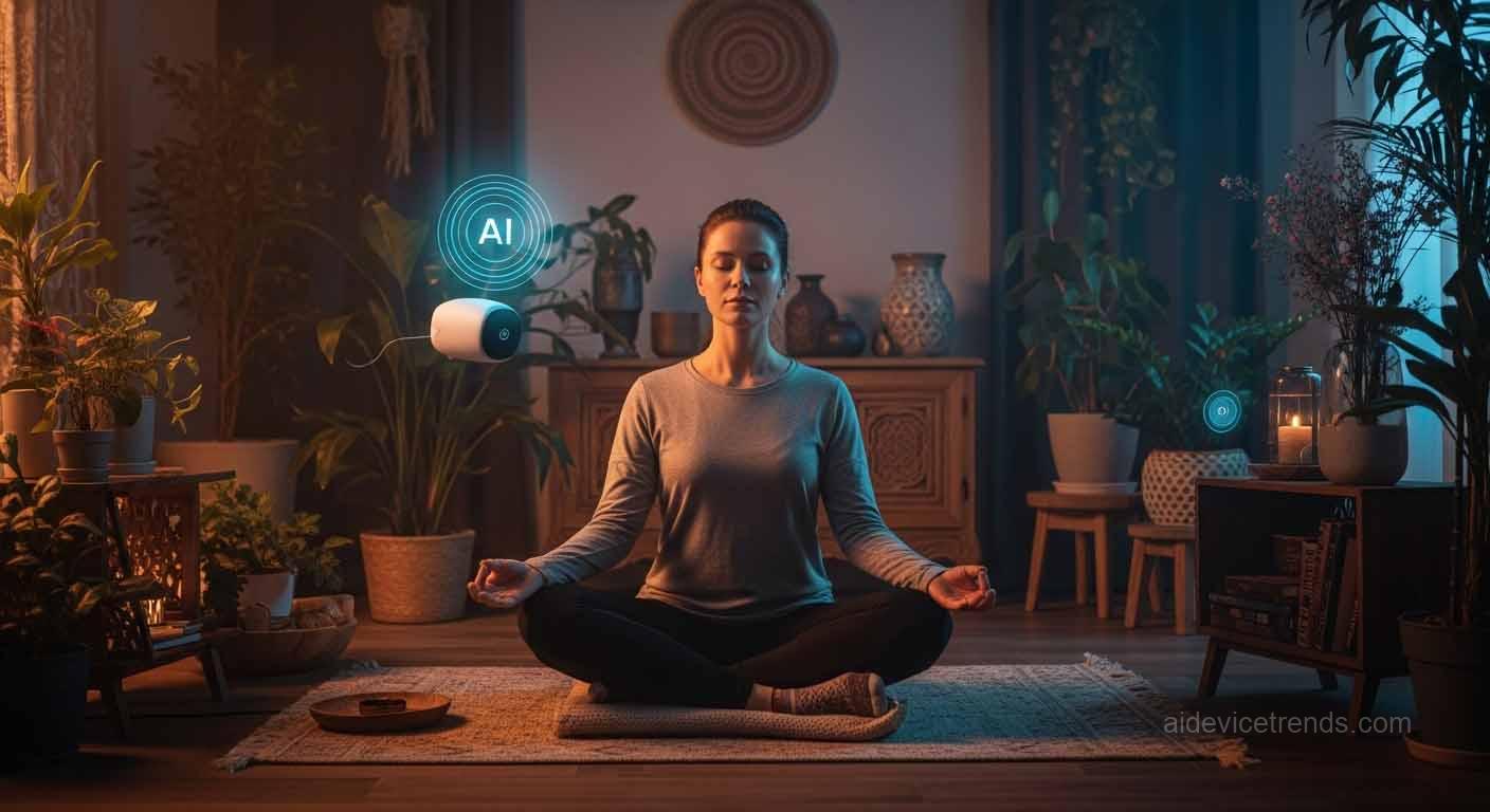 woman meditating with an AI 2 woman meditating with an AI 2
